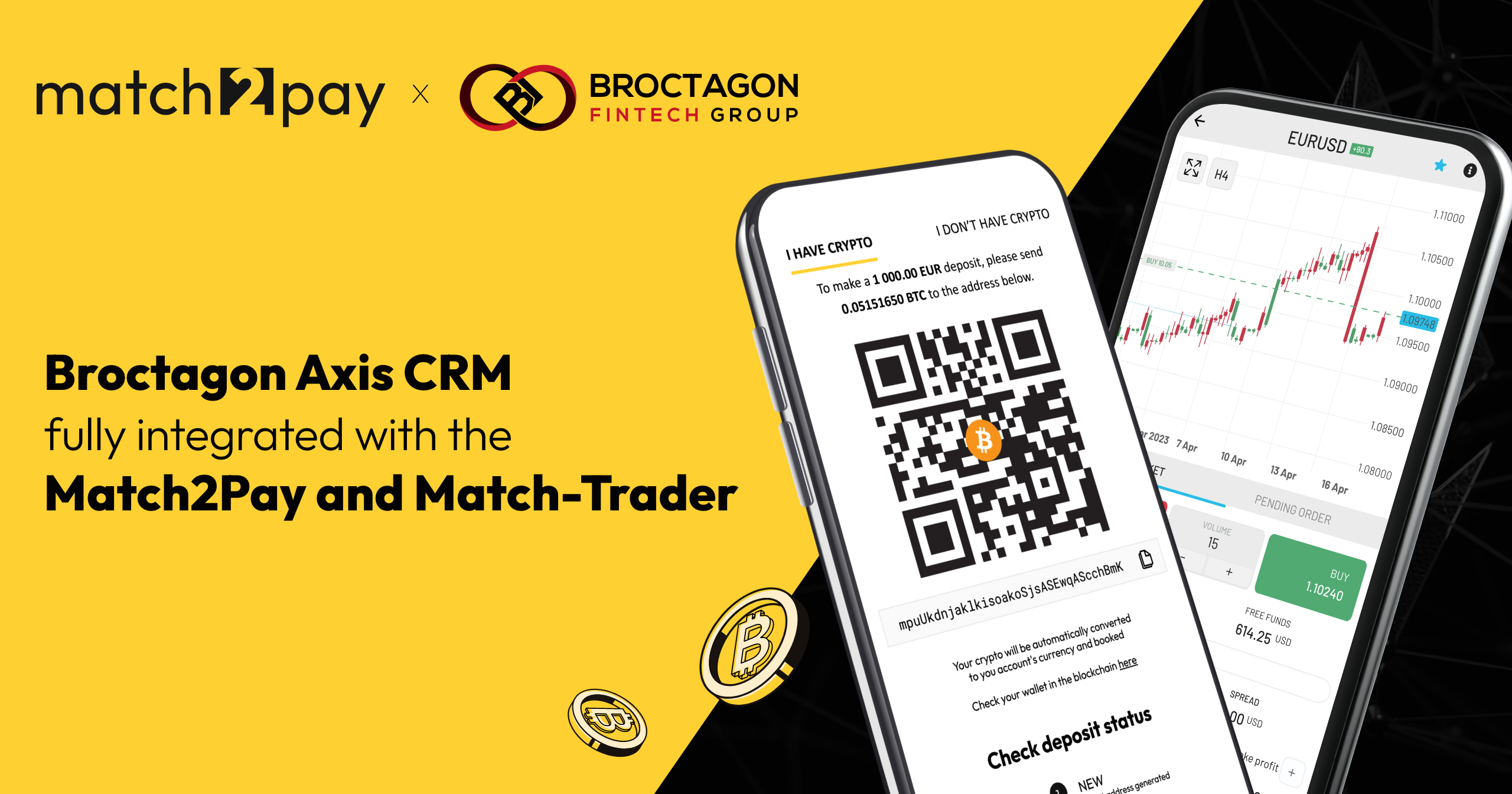 Broctagon Axis CRM 与 Match2Pay 支付处理器和 Match-Trader 平台完全集成